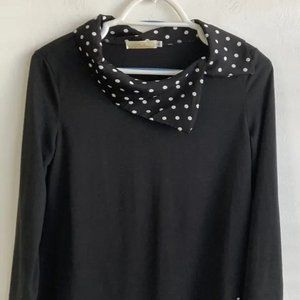 Nendu Womans Top XL Idea Vogue Black White Polka Dot Collar & Asymmetric…